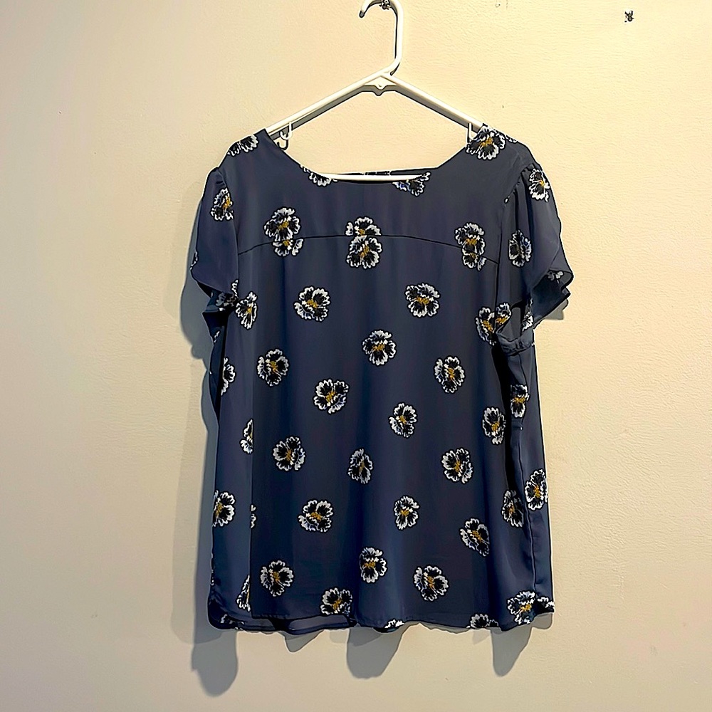 Loft Floral Flutter Sleeve Oversized Blouse Size XL